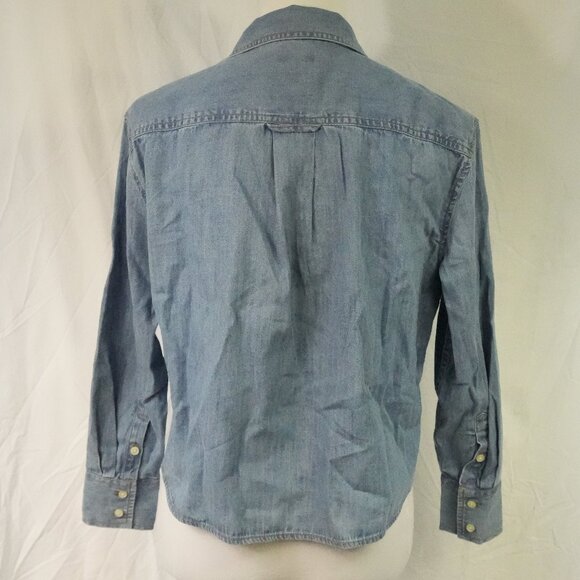 NWT 100% cotton Talbots Petite Small Blue Jean Shirt ¾ Length with Collar - Picture 2 of 7